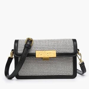Black and Gold Crossbody Bag - Woven Straw
